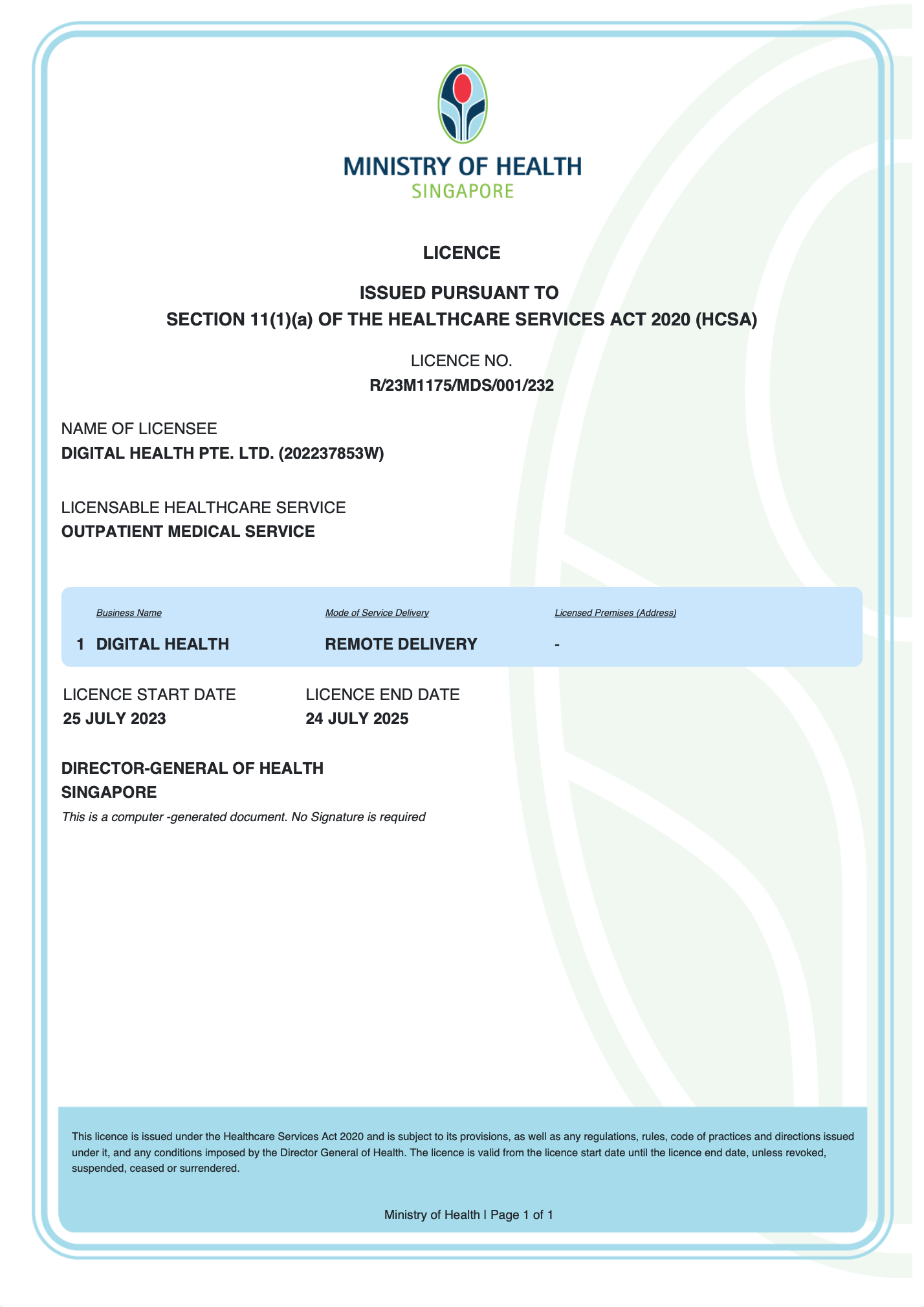 MOH License