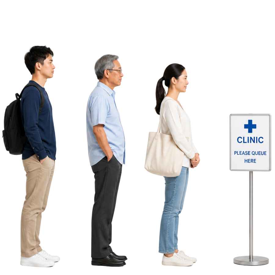 Patients waiting in a clinic queue in Singapore