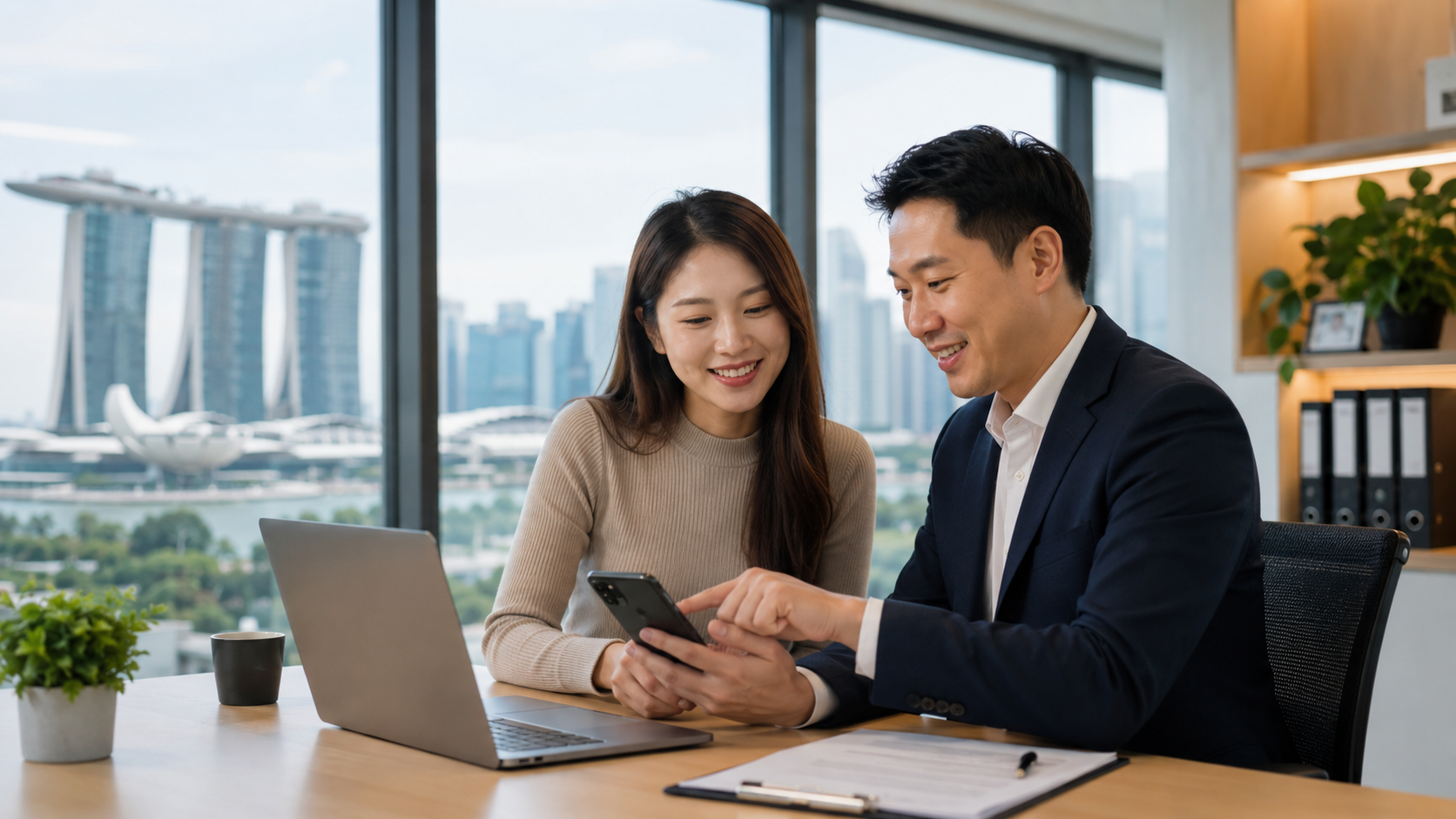 Employer and employee discussing DigiMC verification in Singapore
