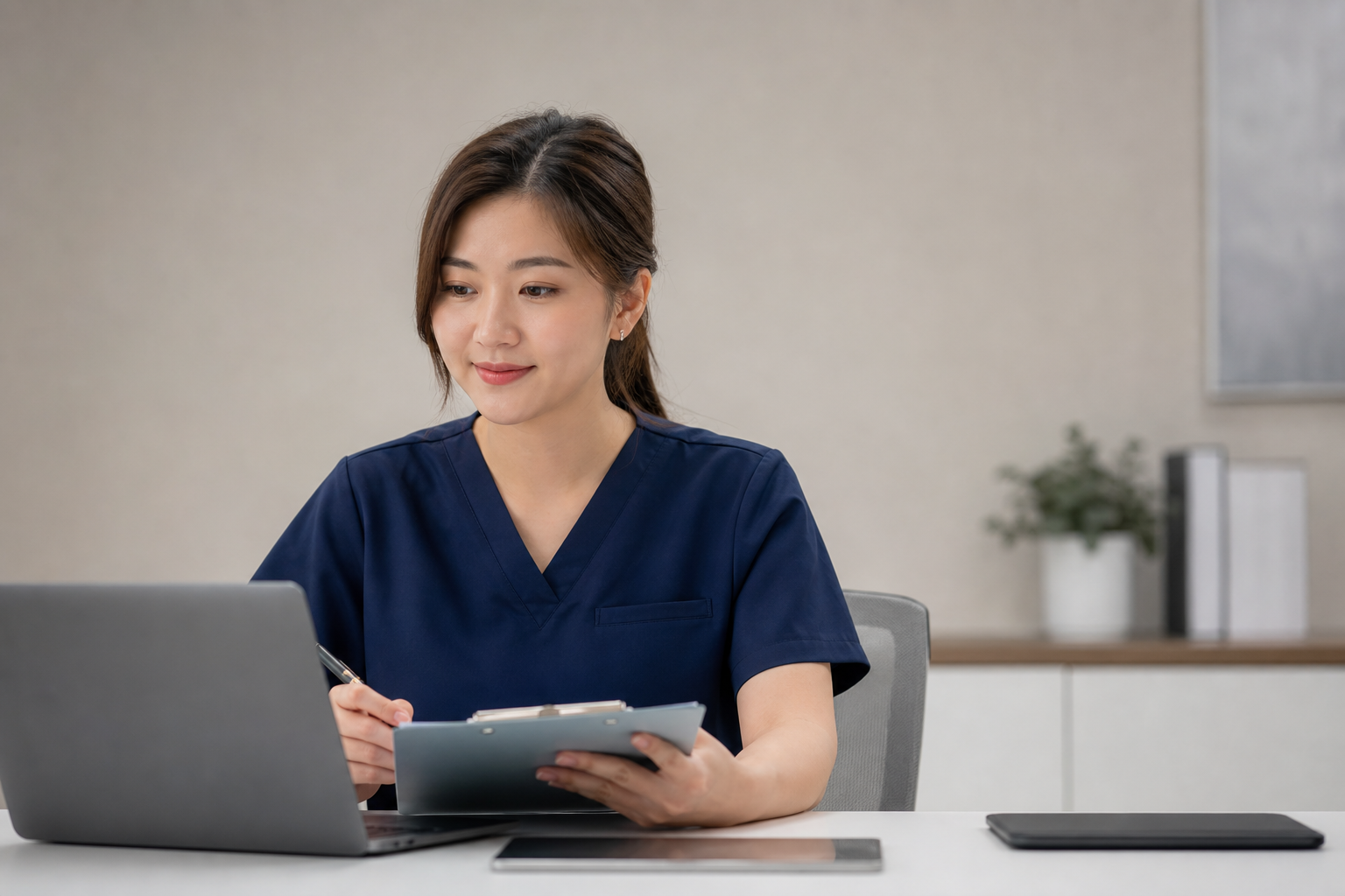 Clinic staff reviewing telemedicine provider checks on a laptop