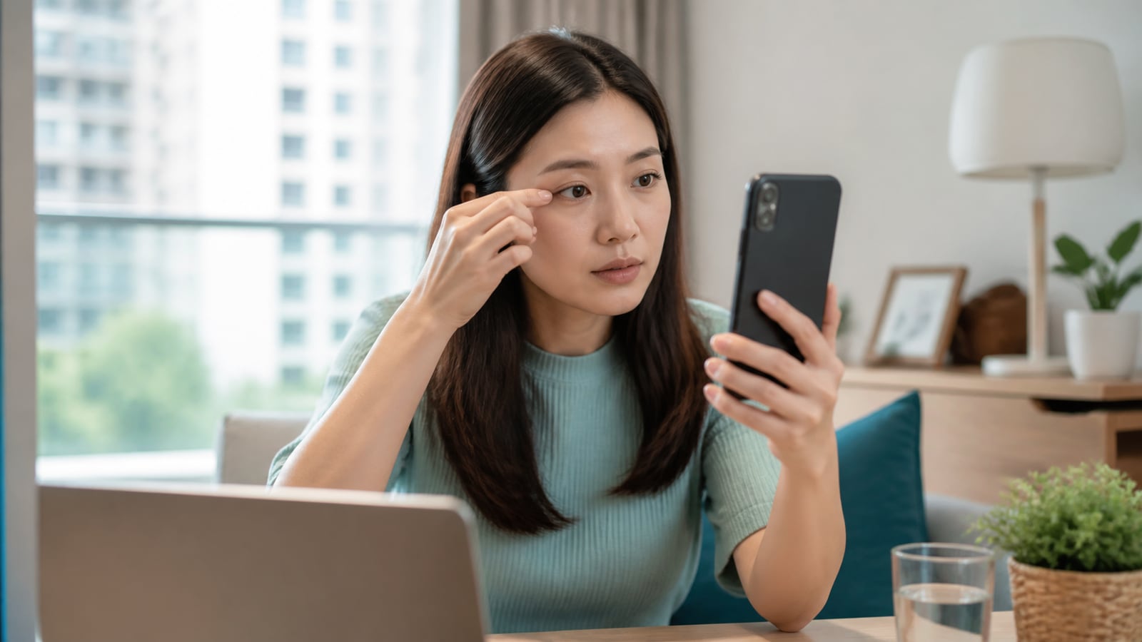 Patient preparing for an online doctor consultation about red eye symptoms